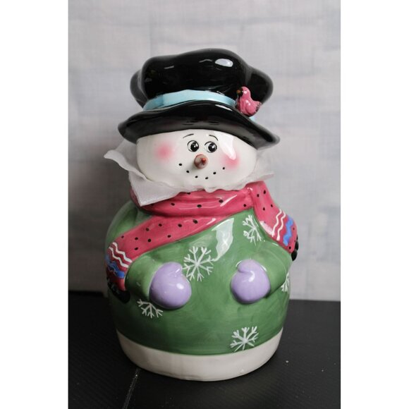 Colorful Eye Catching Ceramic Snowman Cookie Jar - Picture 1 of 10